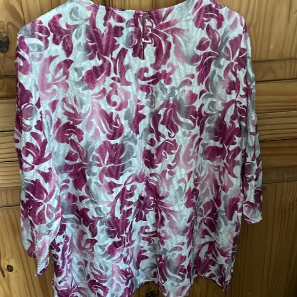 ALFRED DUNNER Pink, Gray & White Design 3/4 Sleeve Top Size 16 - Picture 7 of 10